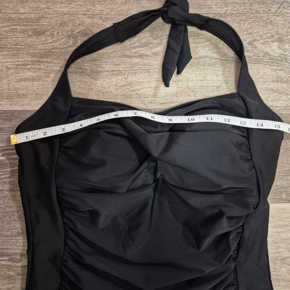 Women's AIMAGE Black Halter Ruched One Piece Swimsuit L - Picture 10 of 10